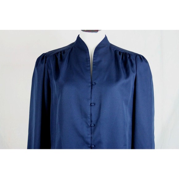 Vtg Lady Arrow Navy Blue Blouse Top Dacron Polyester Button Up Long Sleeve 14 - Picture 2 of 7